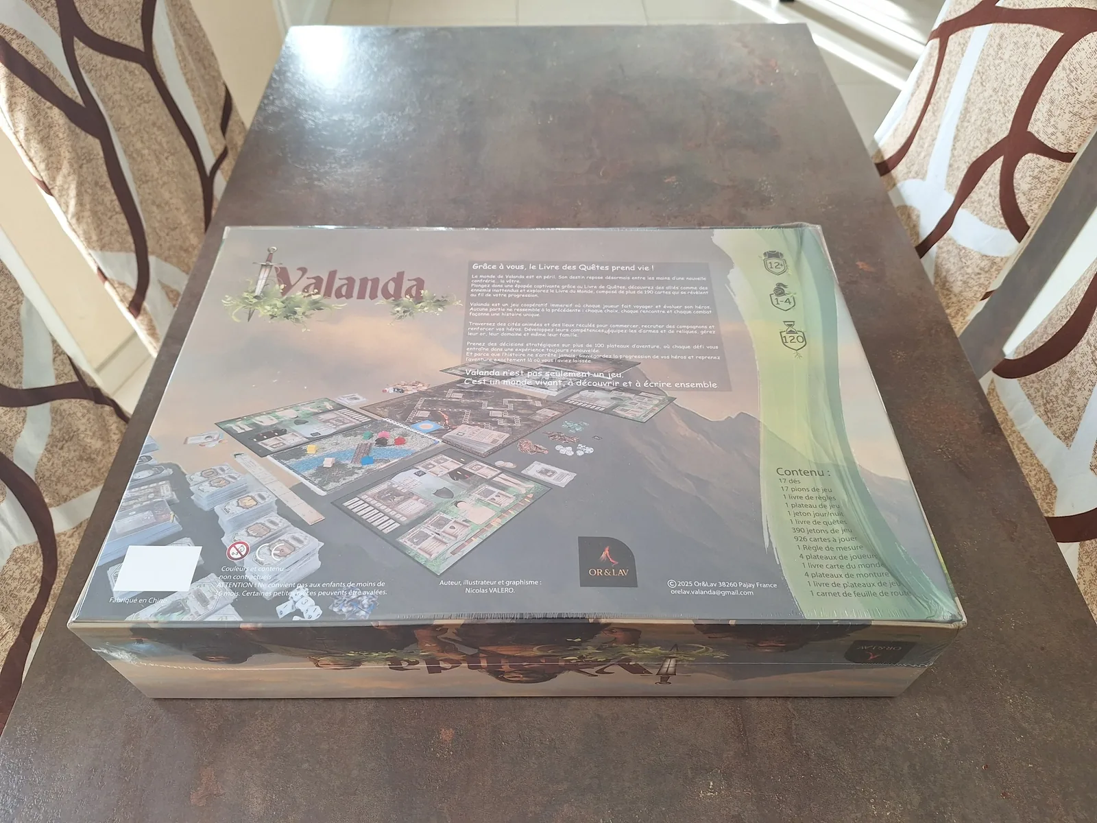 Verso de la boîte du jeu Valanda